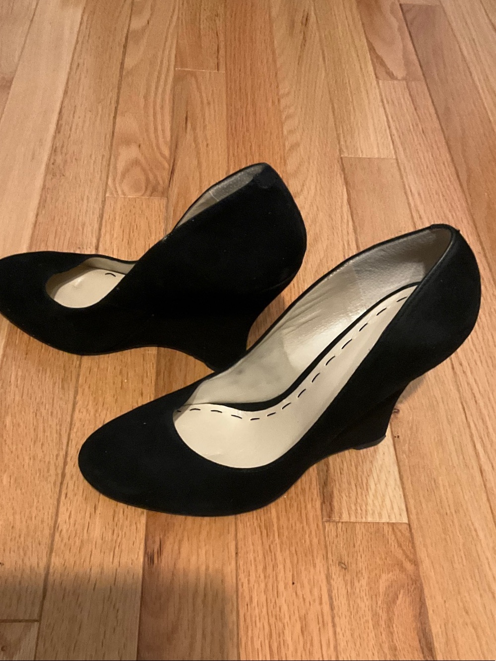 Nine West Black Suede Wedge Leather Pumps Size 11